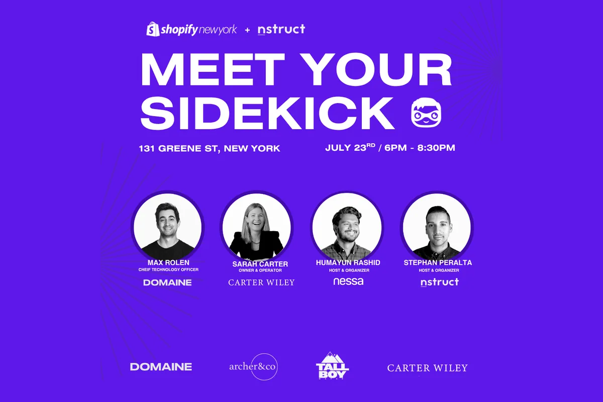 Meet Your Sidekick event poster with the four speakers, 131 Greene St, New York